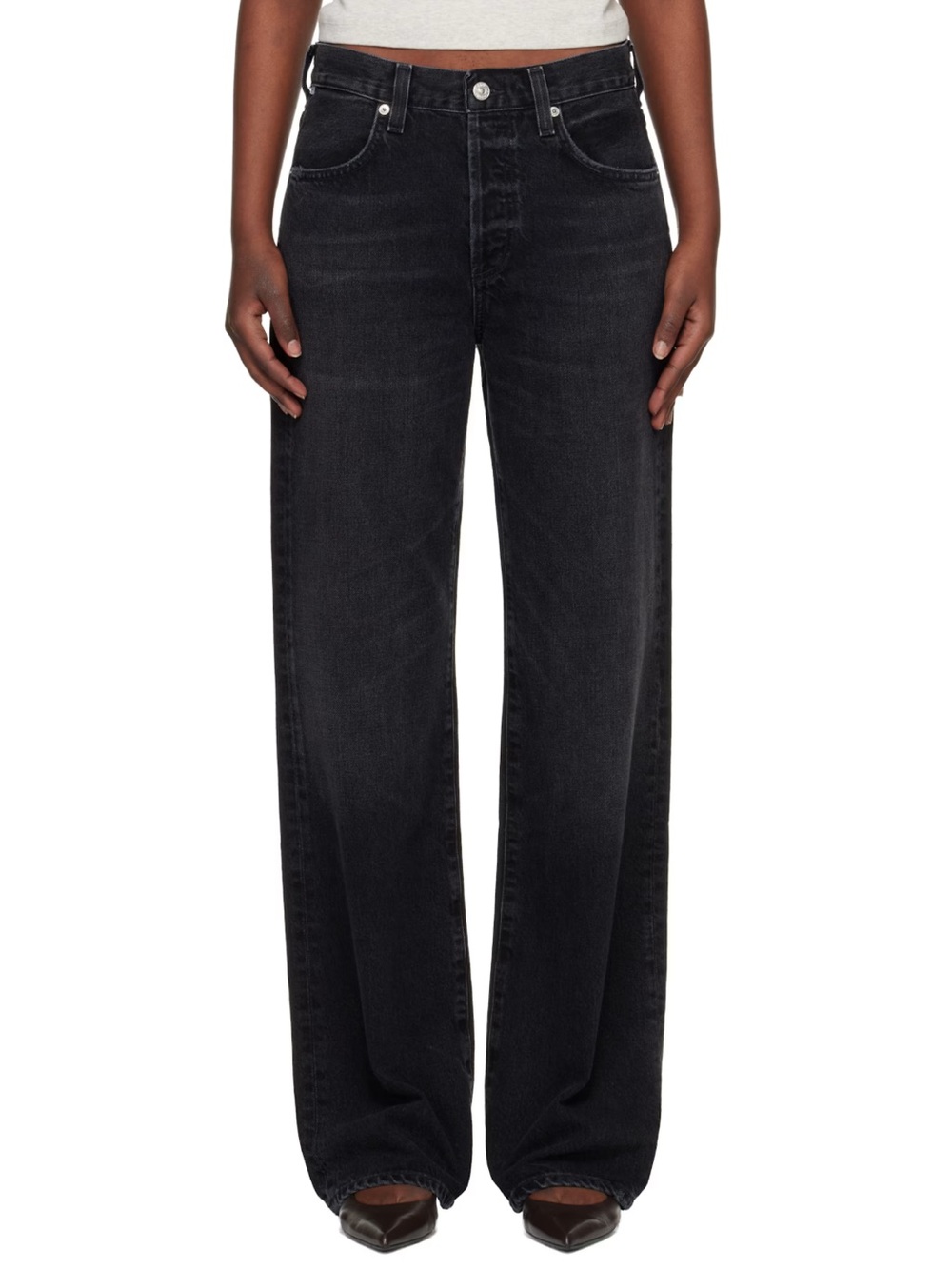 Citizens Of Humanity Annina Straight Jeans Raw Hem Washed Black Size  23